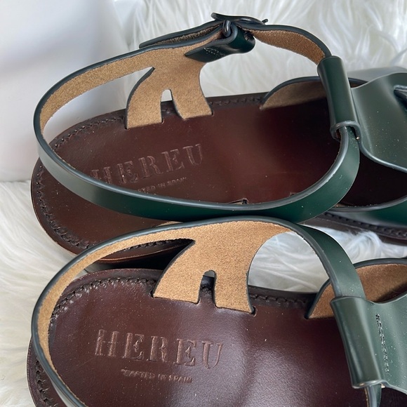 NEW Hereu Pesca Block Heel Fisherman Sandals Green Cutout Leather Shoes 40/US 10 - Picture 5 of 9
